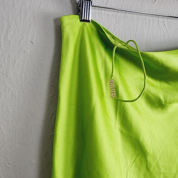 NEW Ser.O.Ya by Retrofete Penina Satin Midi Slip Skirt in Chartreuse - Picture 10 of 16